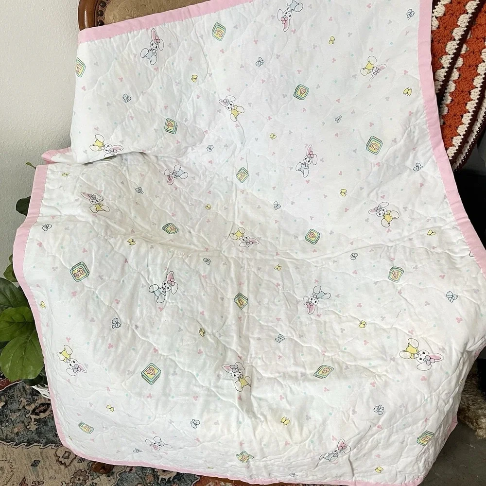 Vintage Precious Moments Crib Quilt 35x43 